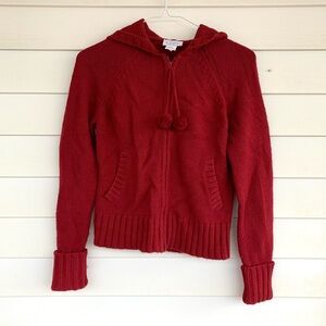 LOFT ann taylor Red cotton sweater with pom pom detail
